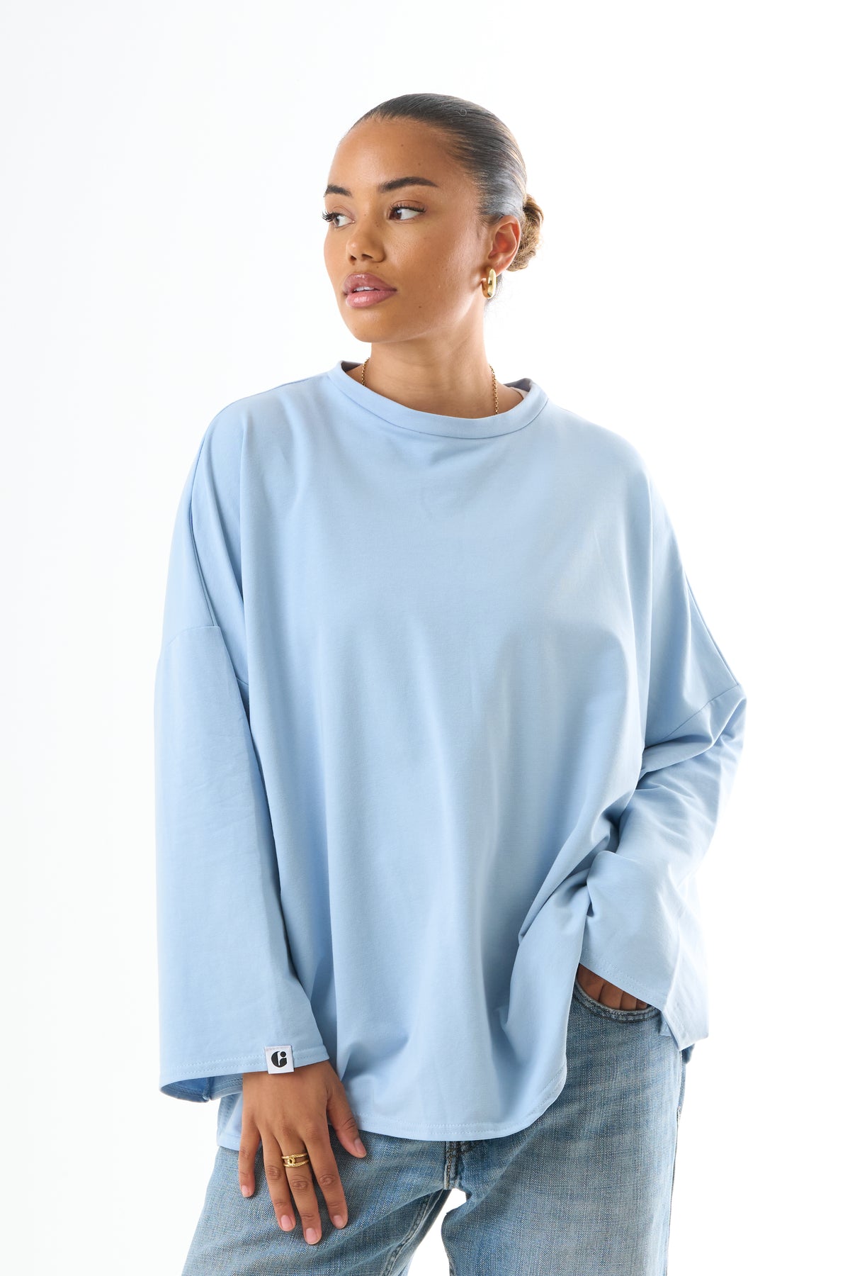 Oversized Long-sleeved T-shirt - Light Blue-5