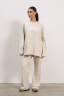 Oversized Long-sleeved T-shirt - Beige