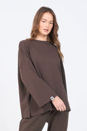 Oversized Long-sleeved T-shirt - Brown