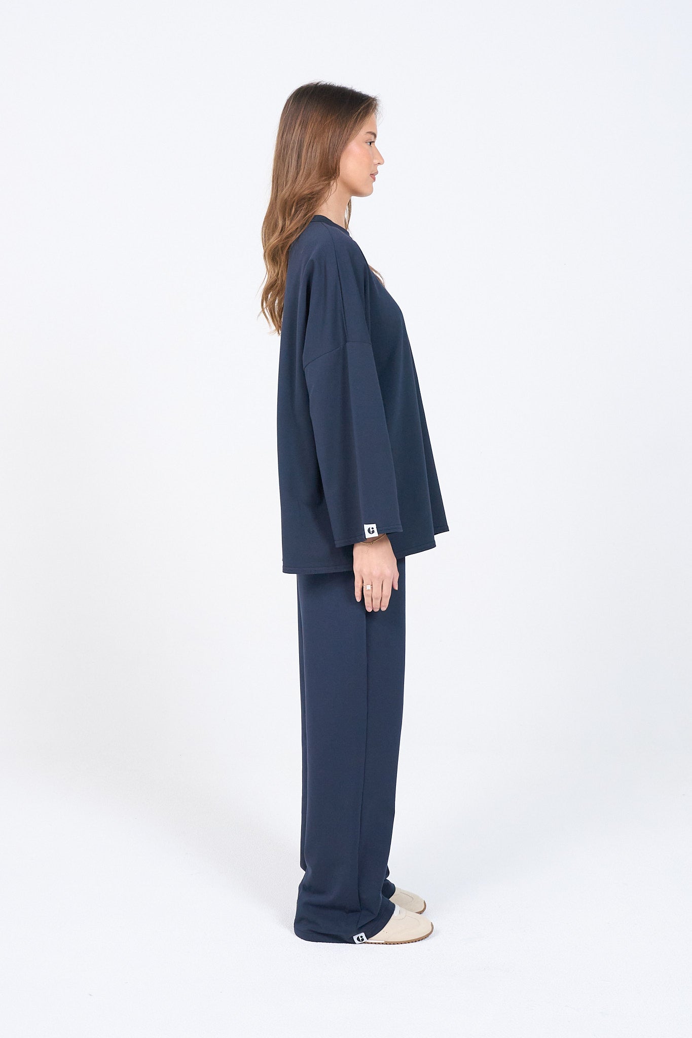 Relaxed Wide-Leg Pants - Navy-4