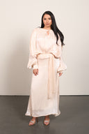 Pleated Elegance Maxi Dress - Light Beige