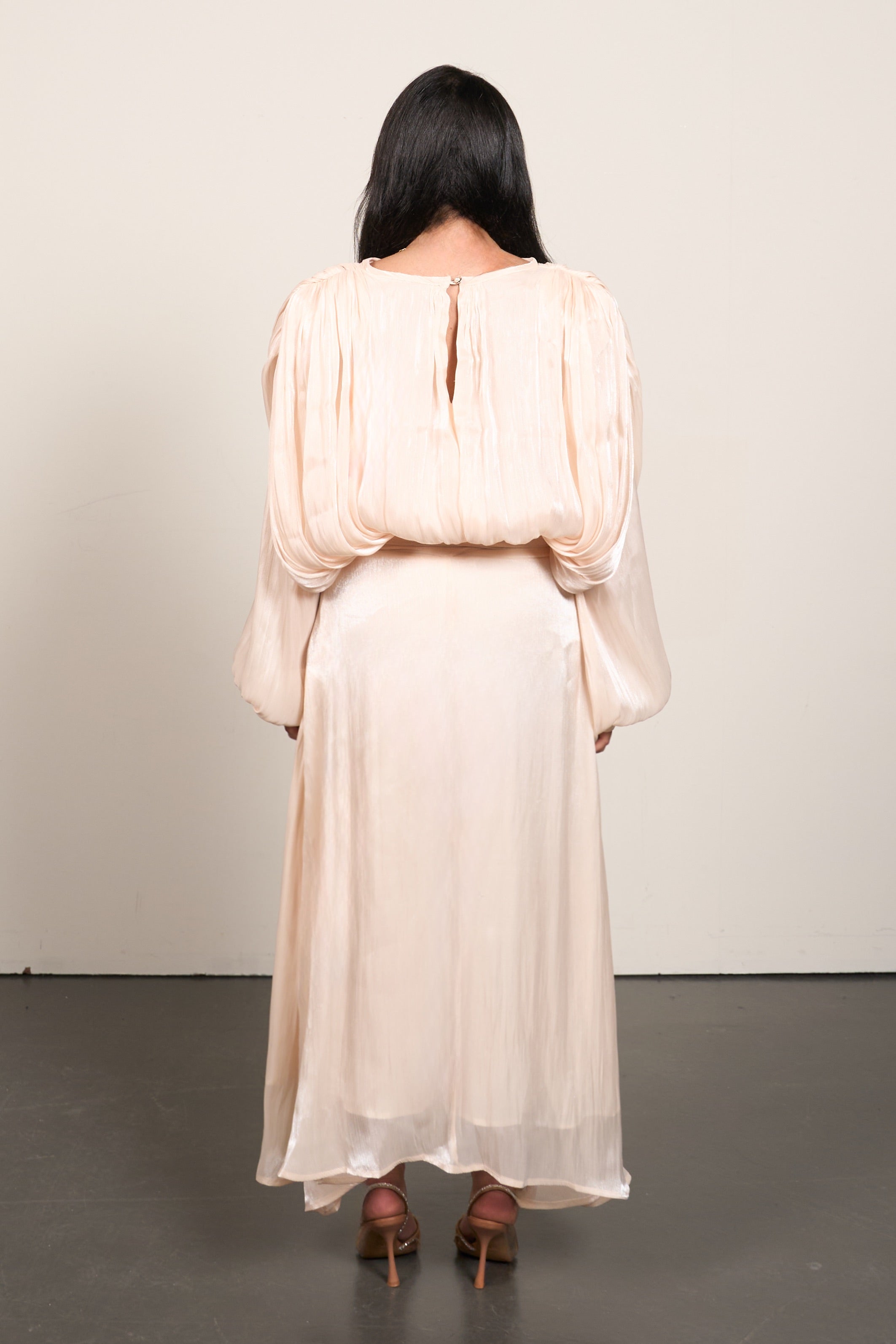 Pleated Elegance Maxi Dress - Light Beige-4