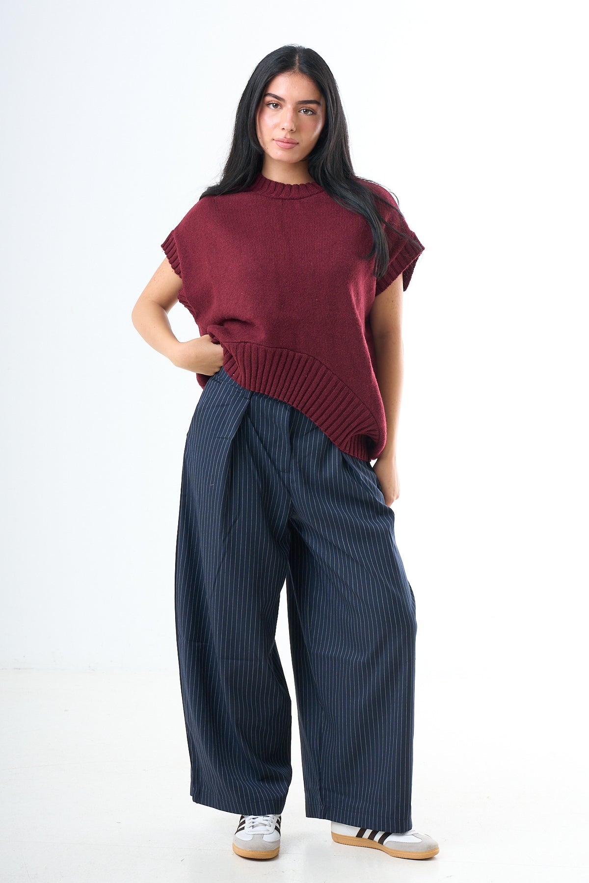 Short Sleeve Knit Sweater - Bordeaux-1