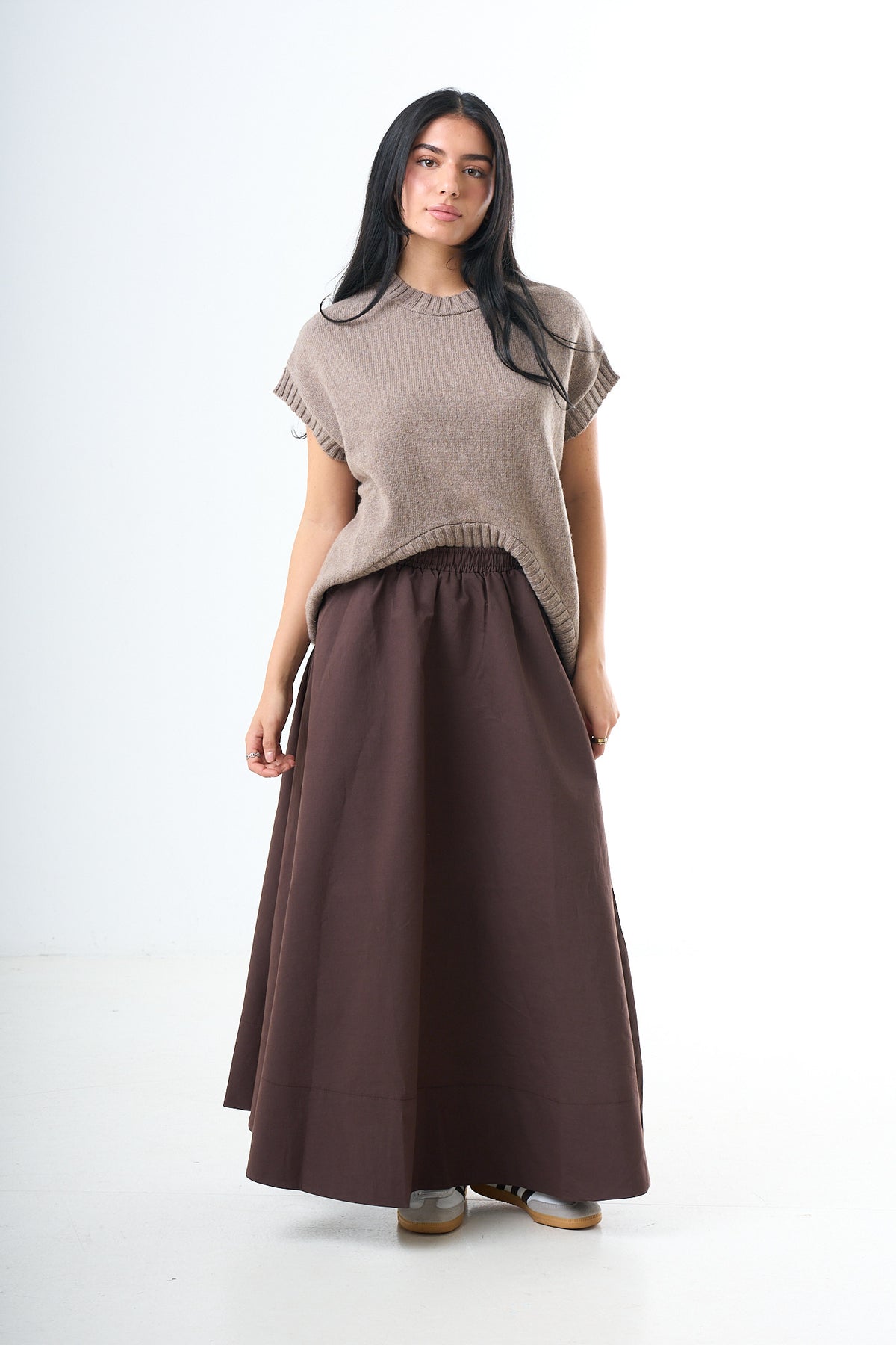 Short Sleeve Knit Sweater - Taupe-1