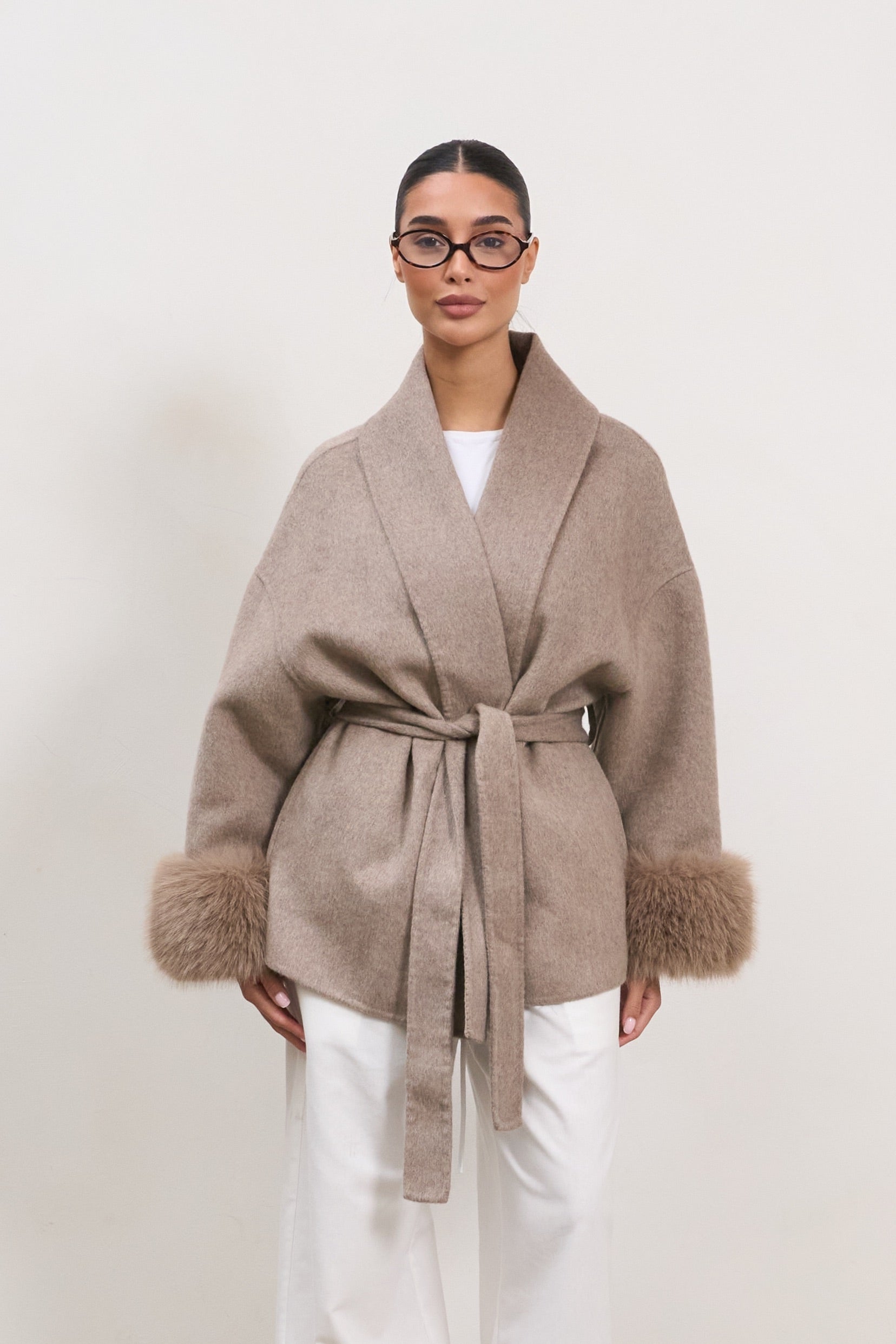 The Luxe Wool Wrap Coat - Taupe-3