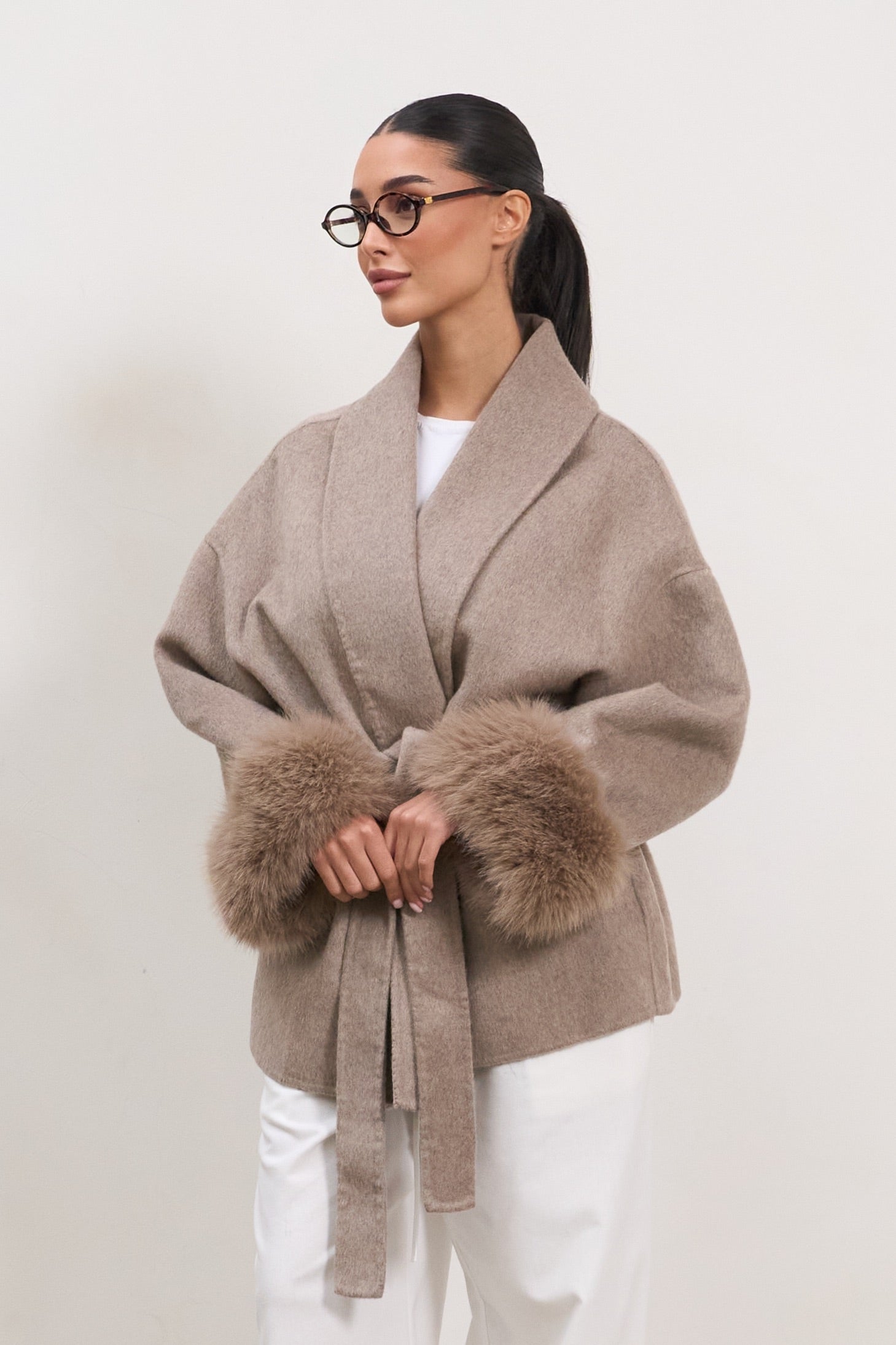 The Luxe Wool Wrap Coat - Taupe-4