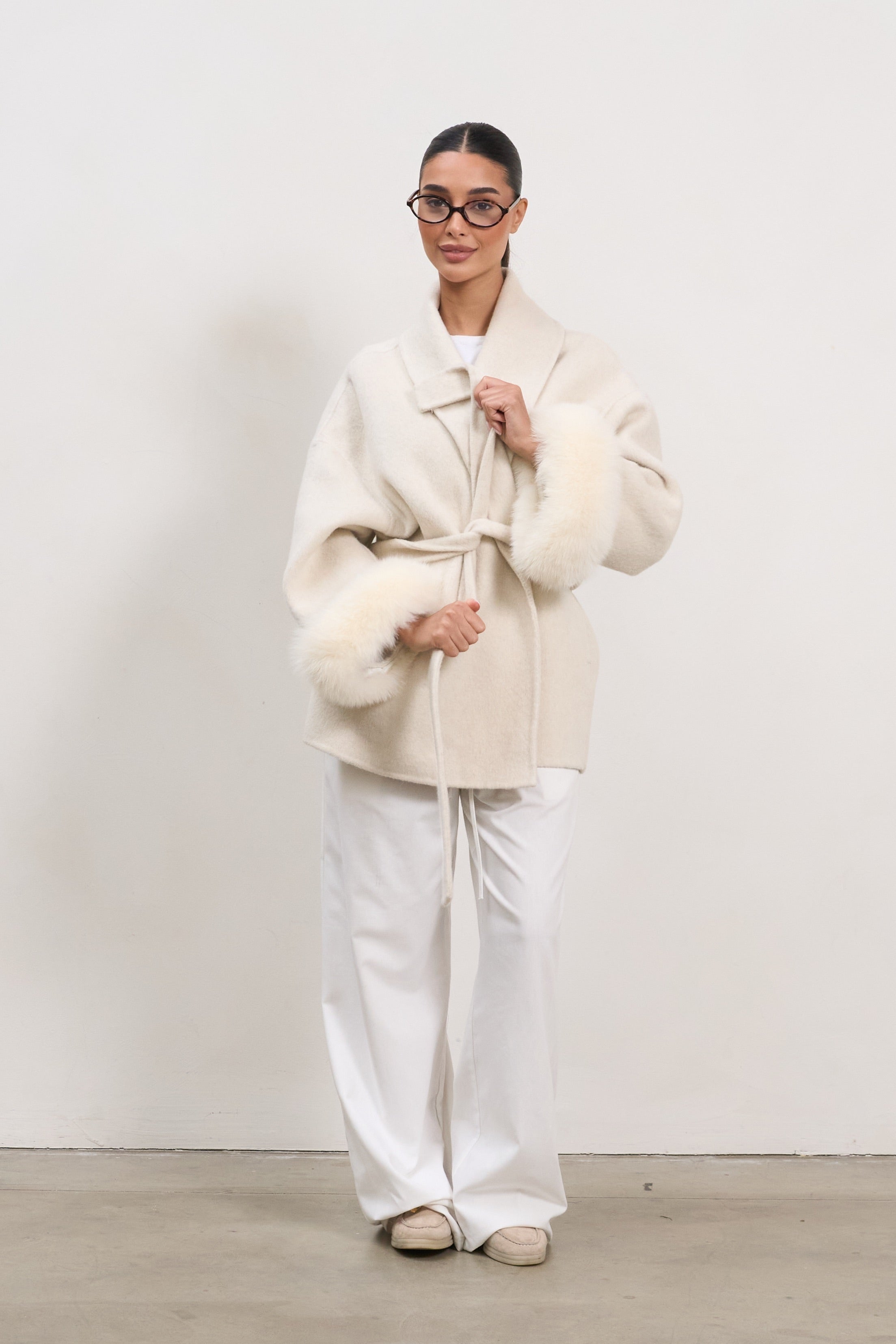 The Luxe Wool Wrap Coat - White-2