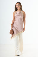 The Lace Halter Top - Mocha