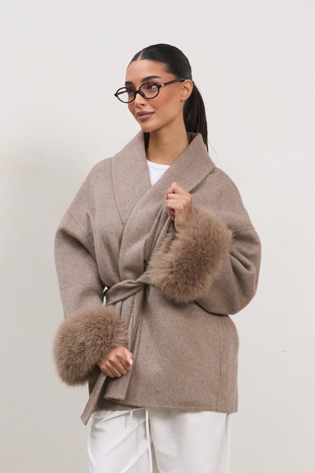 The Luxe Wool Wrap Coat - Taupe-1