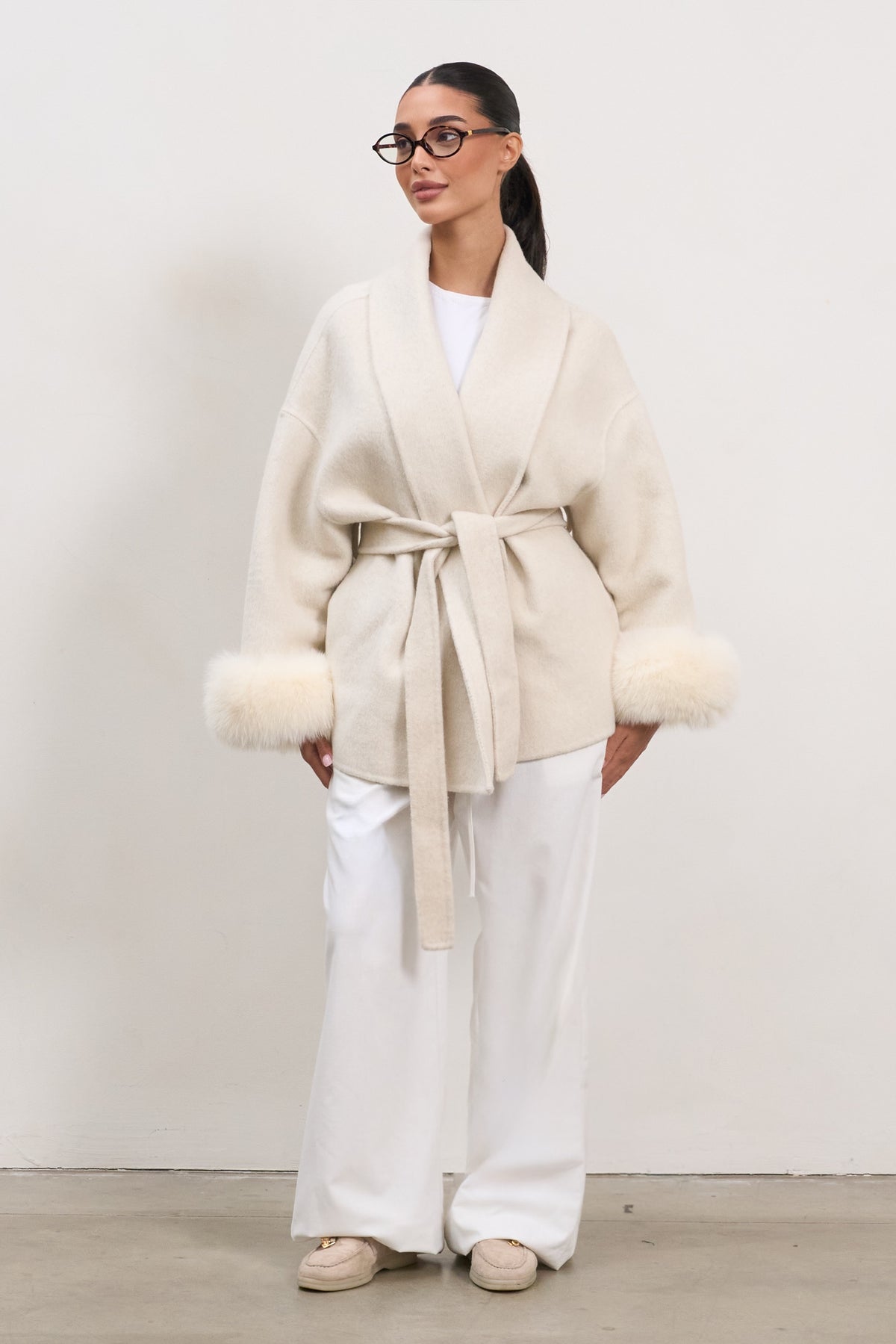 The Luxe Wool Wrap Coat - White-6