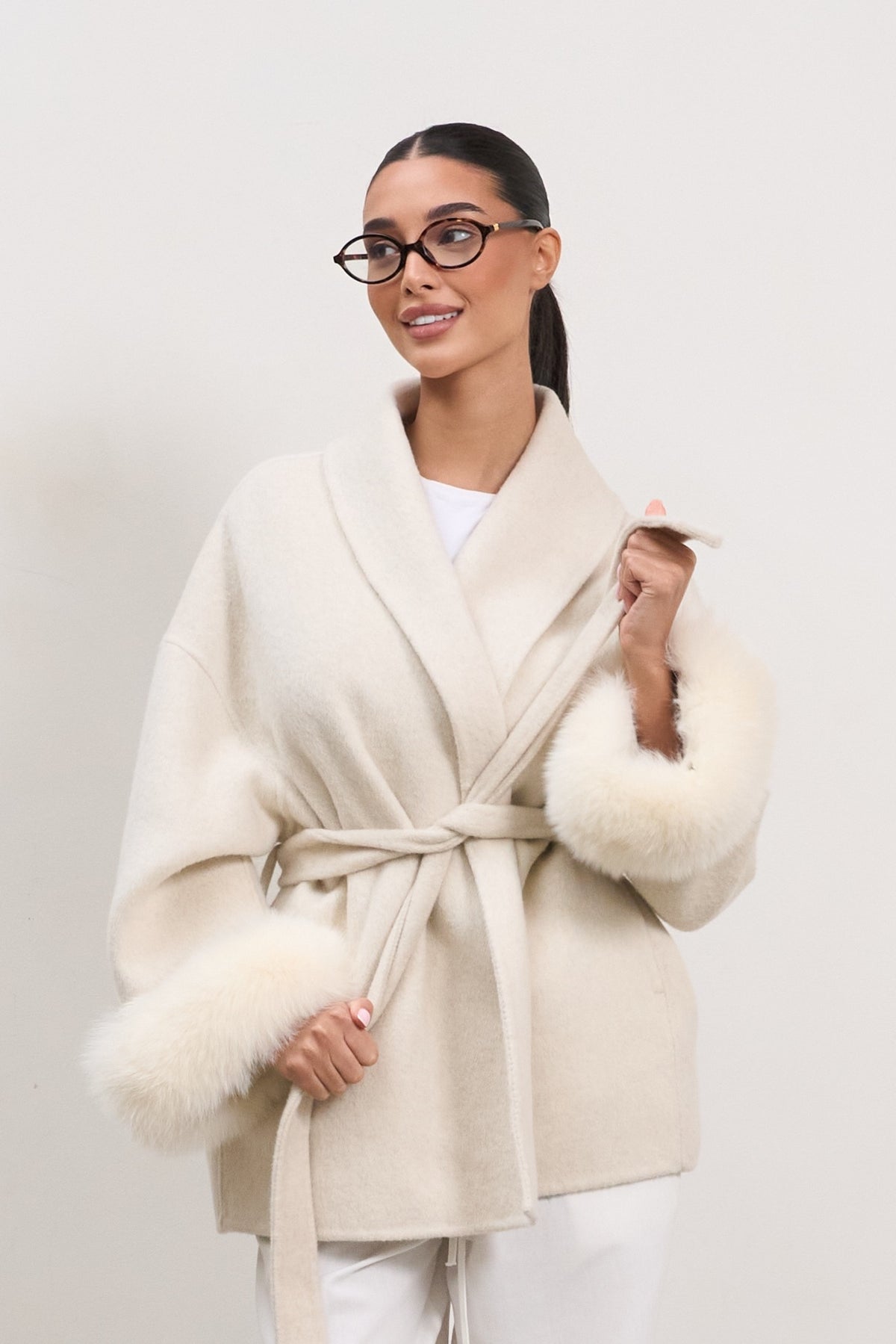 The Luxe Wool Wrap Coat - White-3
