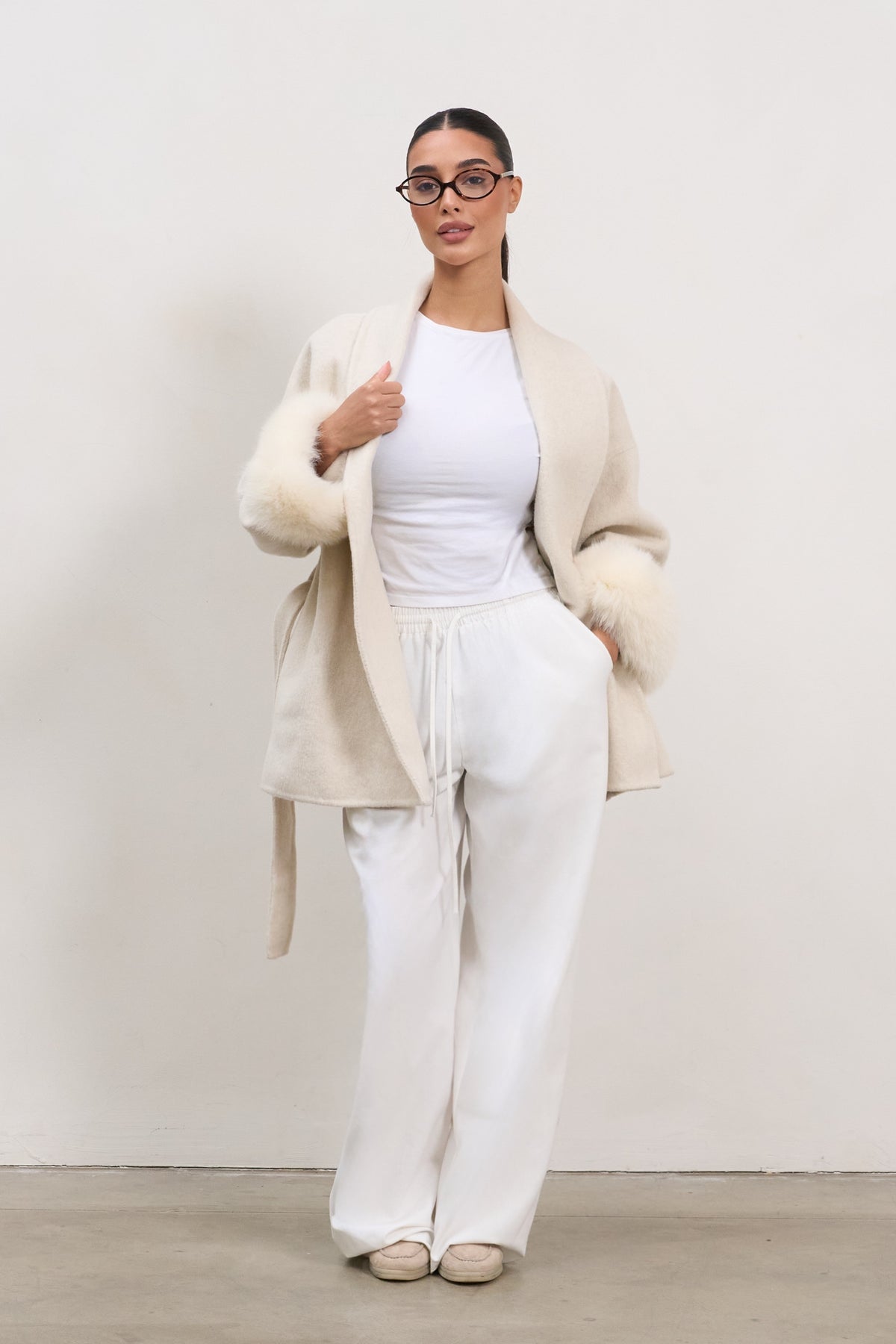 The Luxe Wool Wrap Coat - White-5