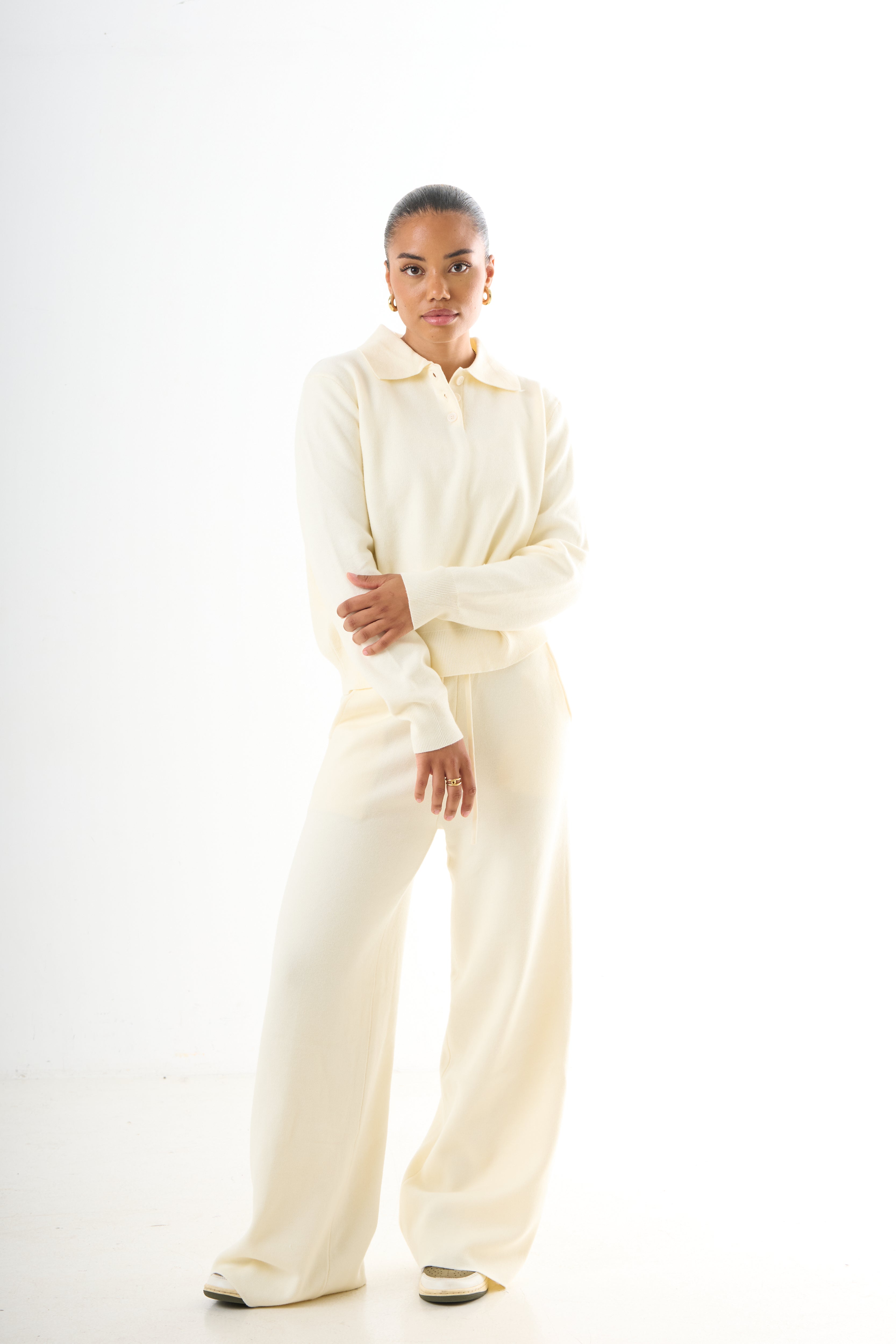 V-neck Knitwear Set - Cream-3