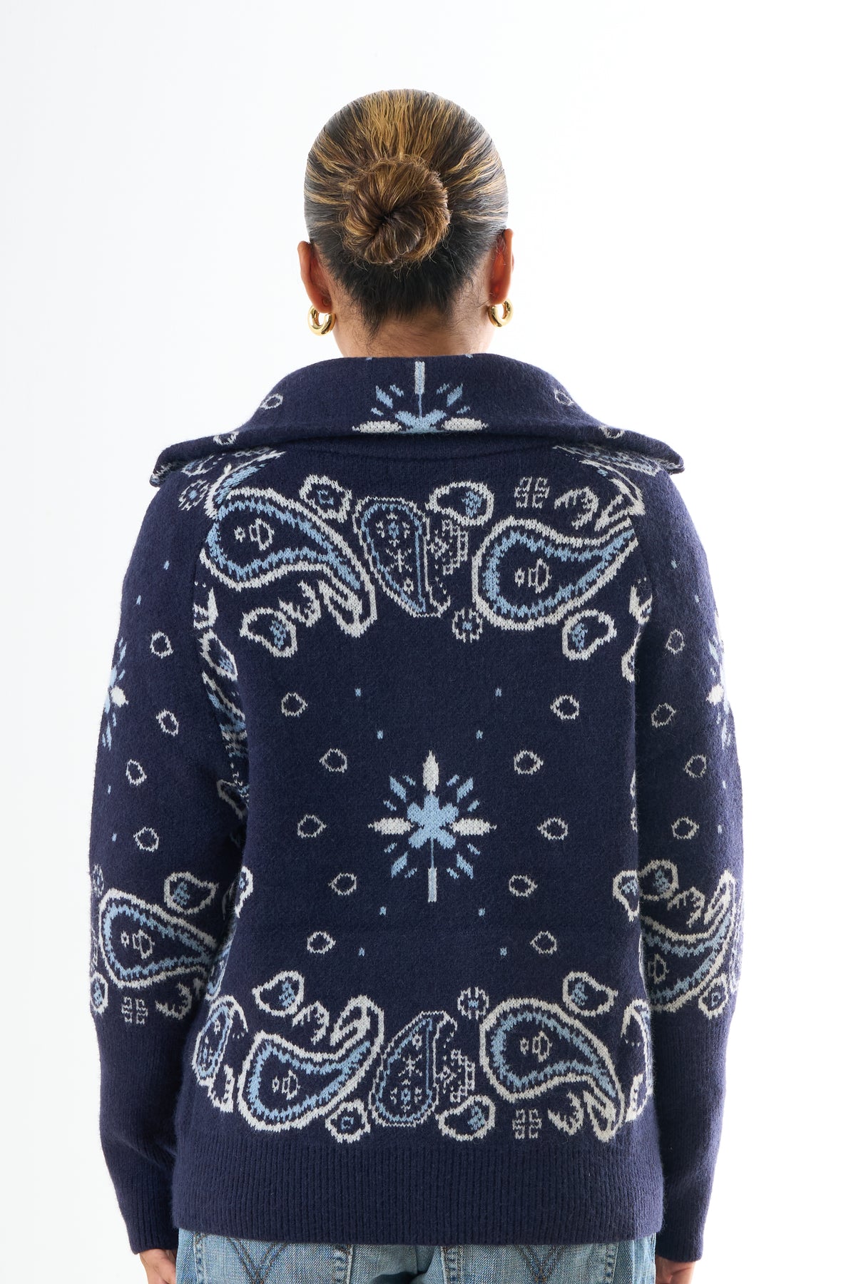 Zipped Bandana Cardigan - Blue