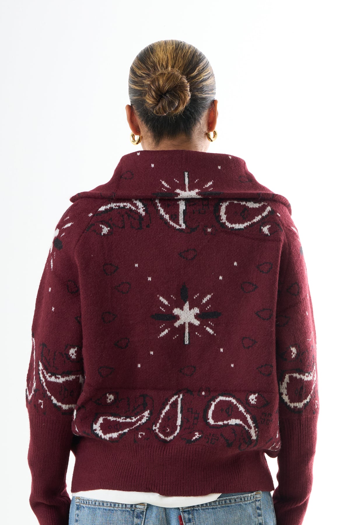 Zipped Bandana Cardigan - Bordeaux