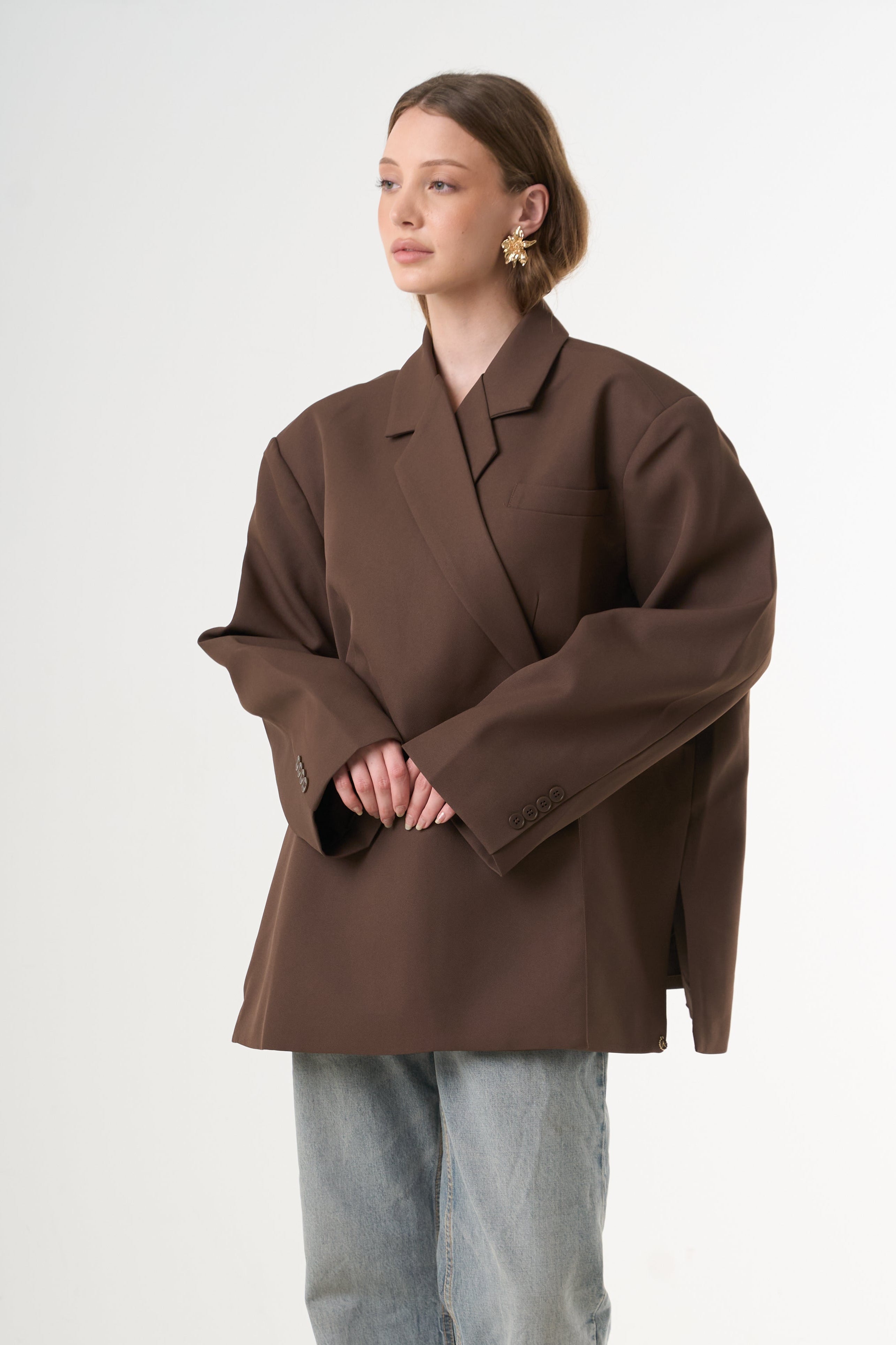 Boxy Oversized Blazer - Brown